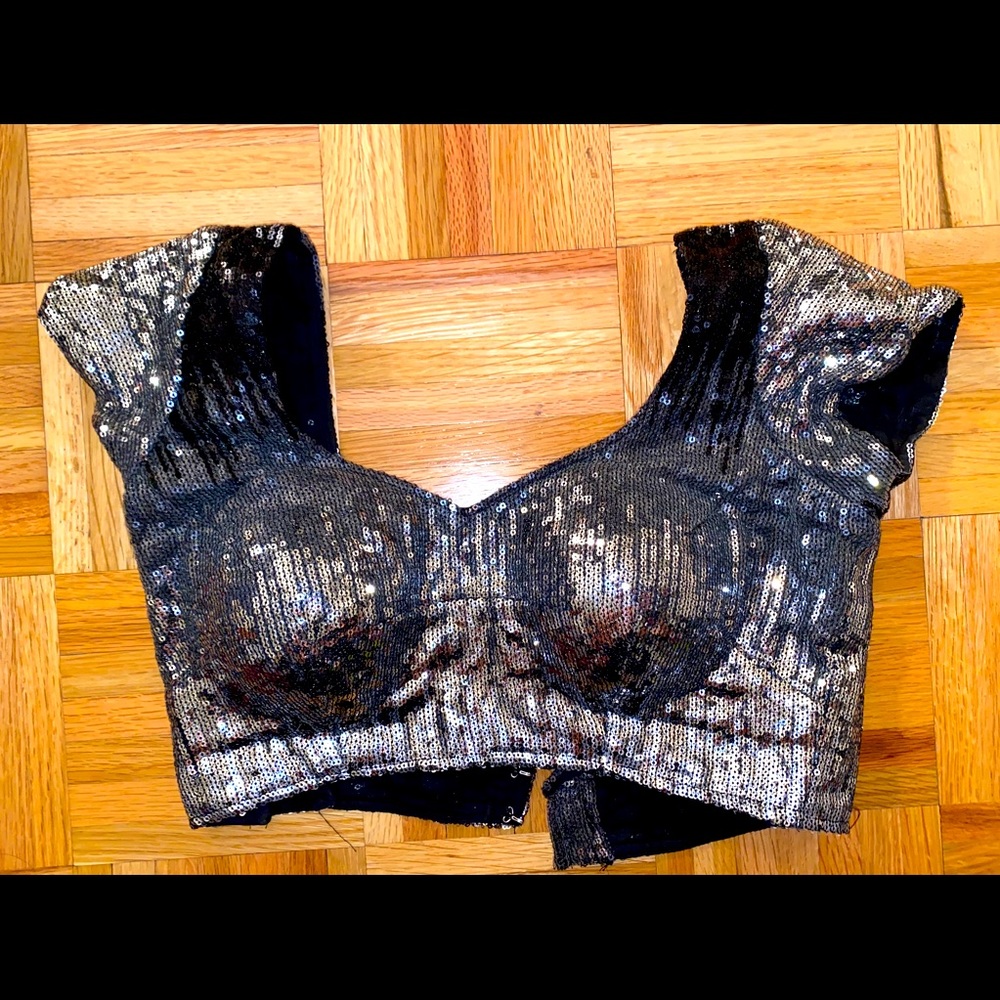 Custom silver sequin crop top padded costume XS/S